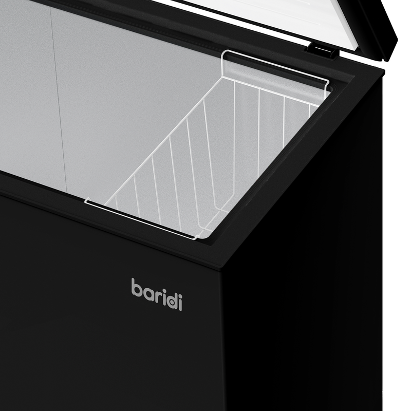 Baridi DH152  Freestanding Chest Freezer, 142L Capacity, Garages and Outbuilding Safe, -12 to -24 degreeC Adjustable Thermostat with Refrigeration Mode, Black