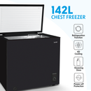 Baridi DH152  Freestanding Chest Freezer, 142L Capacity, Garages and Outbuilding Safe, -12 to -24 degreeC Adjustable Thermostat with Refrigeration Mode, Black