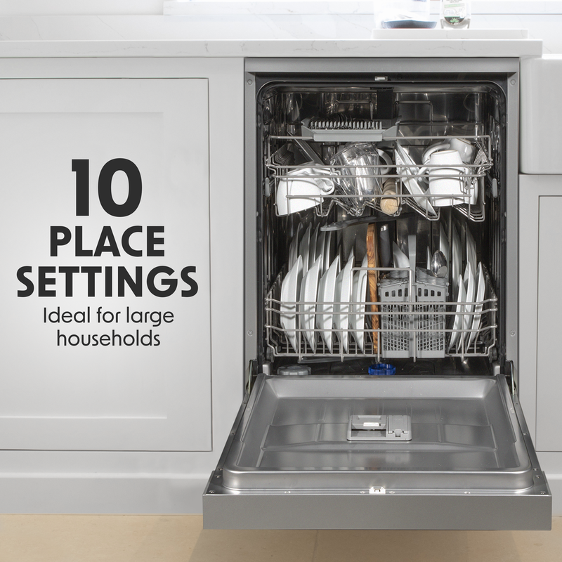 Baridi DH166  Slimline Freestanding Dishwasher, 45cm Wide with 10 Place Settings, 8 Programs & 5 Functions, LED Display, Silver