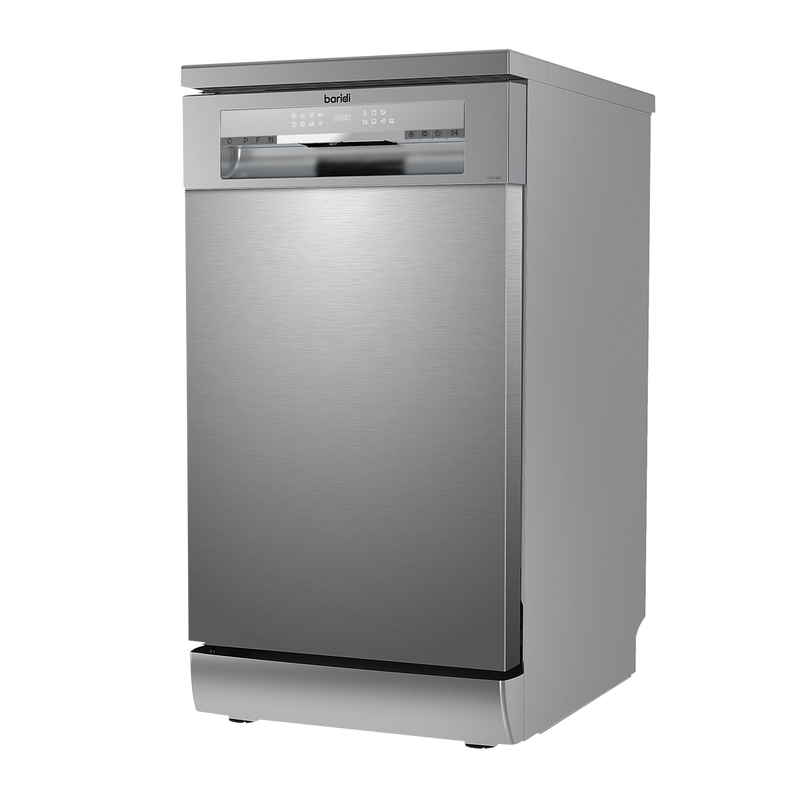 Baridi DH166  Slimline Freestanding Dishwasher, 45cm Wide with 10 Place Settings, 8 Programs & 5 Functions, LED Display, Silver
