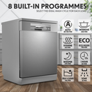 Baridi DH167  Freestanding Dishwasher, Full Size, Standard 60cm Wide with 14 Place Settings, 8 Programs & 5 Functions, LED Display, Silver