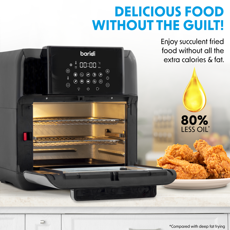 Baridi DH170  Air Fryer & Rotisserie, 10 Preset Programs, 1500W, 12L, Black & Silver