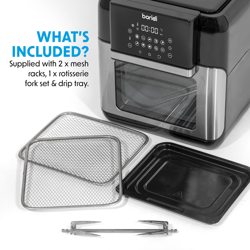 Baridi DH170  Air Fryer & Rotisserie, 10 Preset Programs, 1500W, 12L, Black & Silver