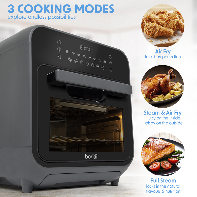 Sealey DH171 Baridi Steam Air Fryer Oven, Self-Cleaning, 8 Preset Programs, 1635W, 15L, Black