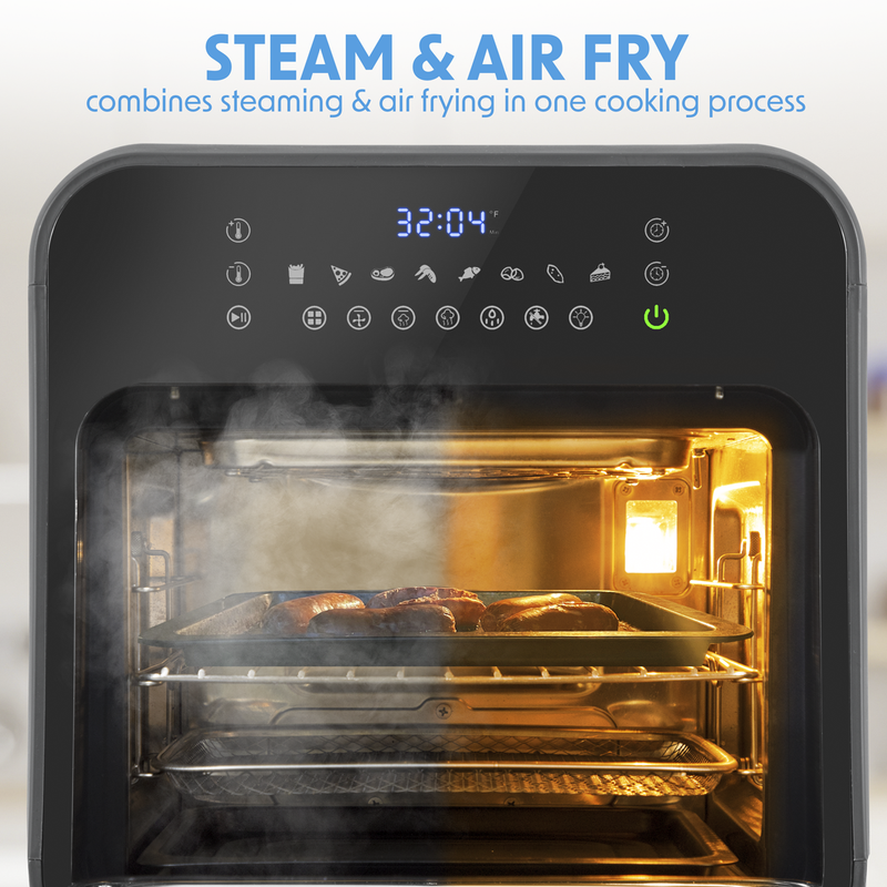 Sealey DH171 Baridi Steam Air Fryer Oven, Self-Cleaning, 8 Preset Programs, 1635W, 15L, Black