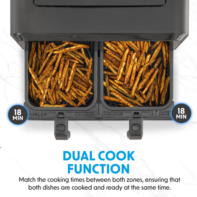 Sealey DH172 Baridi Dual Zone Air Fryer 8L with 8-in-1 Functions Touch Controls, Easy-Clean, Black - DH172