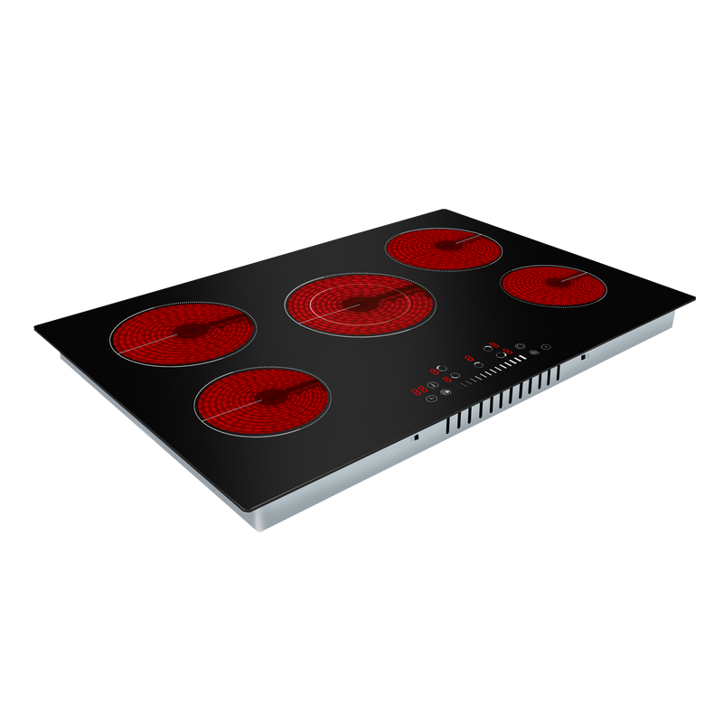 Baridi DH175  77cm Built-In Ceramic Hob with 5 Cooking Zones, Black Glass, 8200W with Slider Touch Controls, Timer