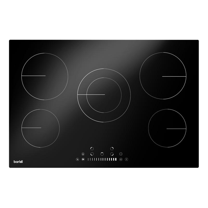 Baridi DH175  77cm Built-In Ceramic Hob with 5 Cooking Zones, Black Glass, 8200W with Slider Touch Controls, Timer