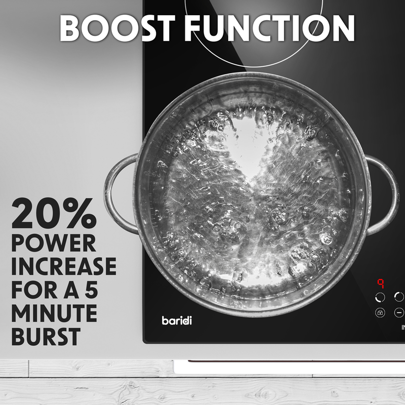 Baridi DH176  60cm Built-In Induction Hob with 4 Cooking Zones, Black Glass, 6800W with 9 Power Settings, Touch Controls & Timer, Hardwired