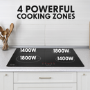 Baridi DH176  60cm Built-In Induction Hob with 4 Cooking Zones, Black Glass, 6800W with 9 Power Settings, Touch Controls & Timer, Hardwired