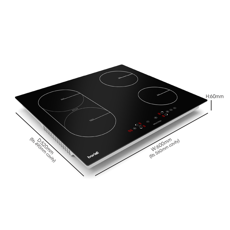 Baridi DH178  60cm Built-In Induction Hob with Bridge Zone, 4 Cooking Zones, 2800W, Boost Function, 9 Power Levels, Touch Control & Timer