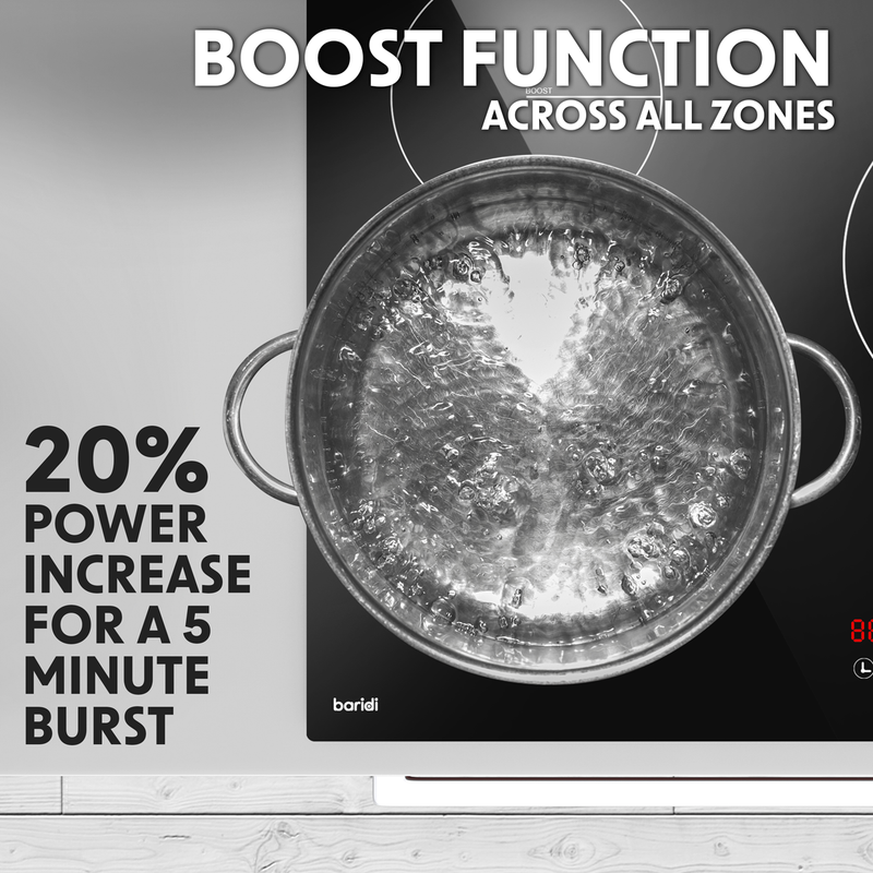 Baridi DH180  90cm Built-In Induction Hob with 5 Cooking Zones, 9300W, Boost Function, 9 Power Levels, Slider Touch Control, Hardwired