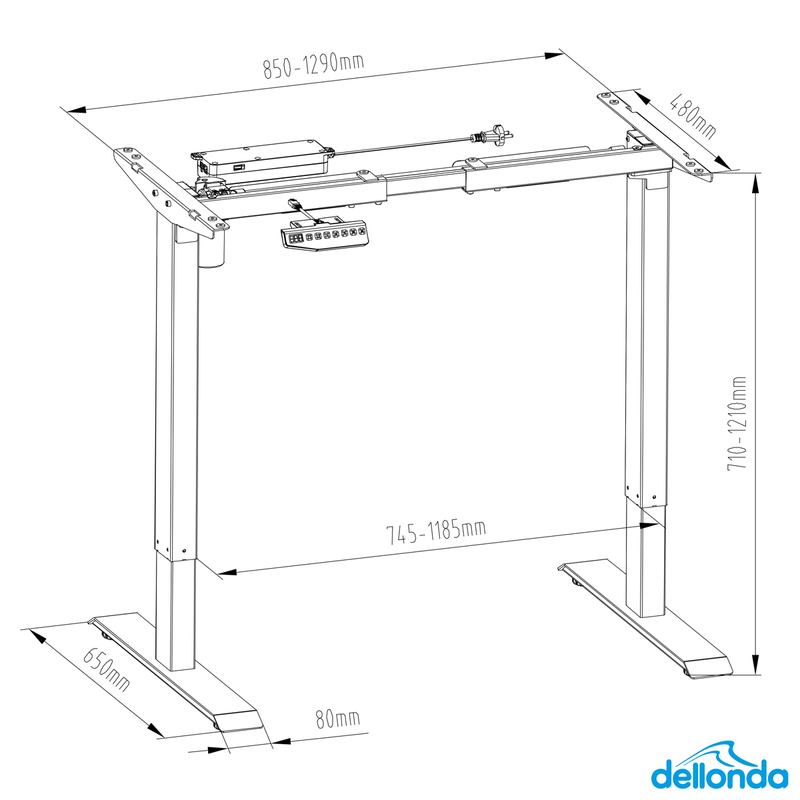 Dellonda DH18 Dellonda Electric Adjustable Desk Frame, Digital Controls, 70kg Capacity, Black