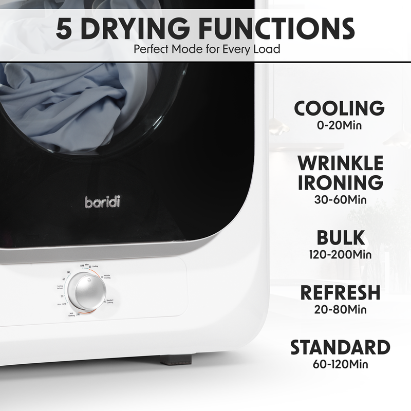 Sealey DH192 Baridi Small Tumble Dryer, Portable, 2.5kg, Vented, Perfect for Counter Top or Wall Mounted Use with Mechanical Controls, Compact, Mini Spin Dryer - DH192