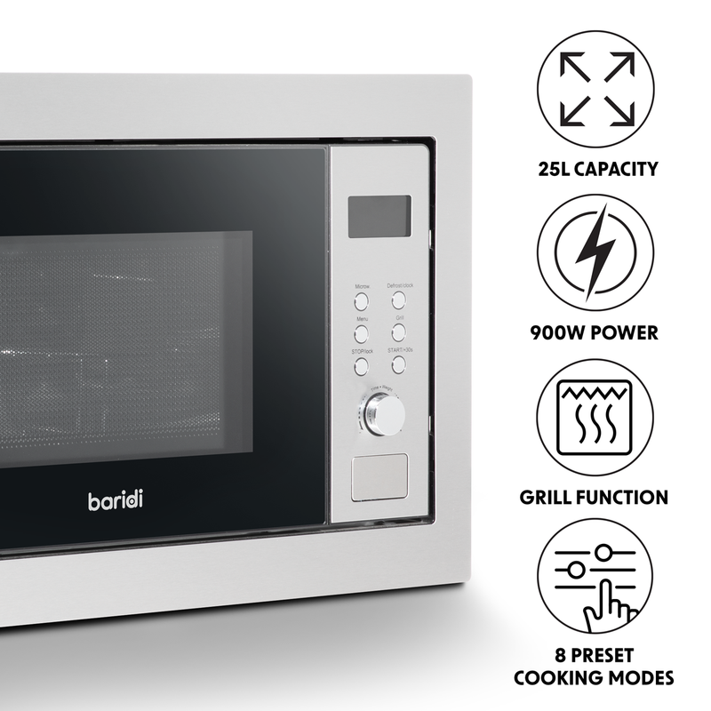 Baridi DH197  25L Integrated Microwave Oven with Grill, 900W, Stainless Steel