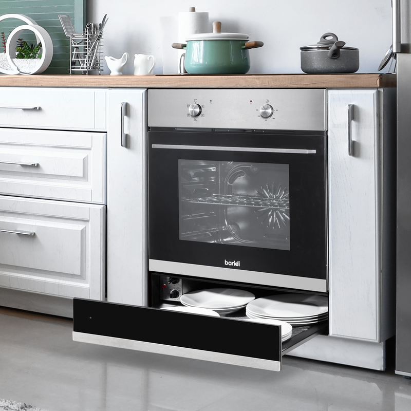 Baridi DH202  60cm Built-In Warming Drawer, Push-to-Open, Anti-Slip Mat, Black/Stainless Steel