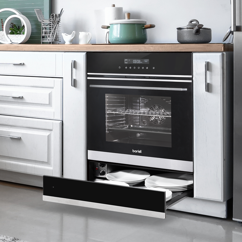 Baridi DH202  60cm Built-In Warming Drawer, Push-to-Open, Anti-Slip Mat, Black/Stainless Steel