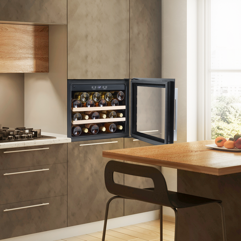 Baridi DH205  60cm Built-In 28 Bottle Wine Cooler with Beech Wood Shelves and Internal LED Light, Black