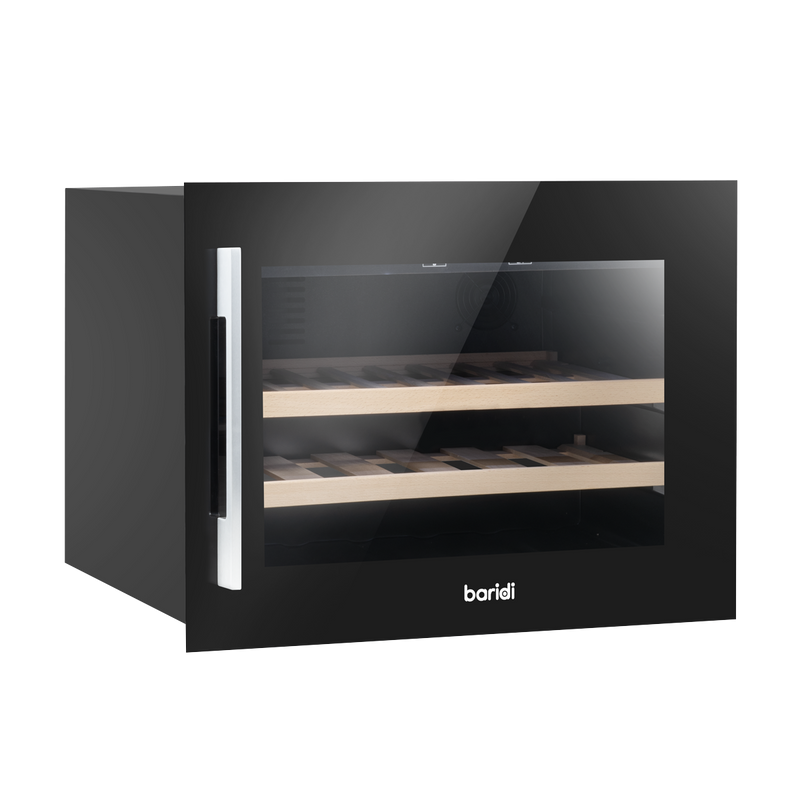 Baridi DH205  60cm Built-In 28 Bottle Wine Cooler with Beech Wood Shelves and Internal LED Light, Black