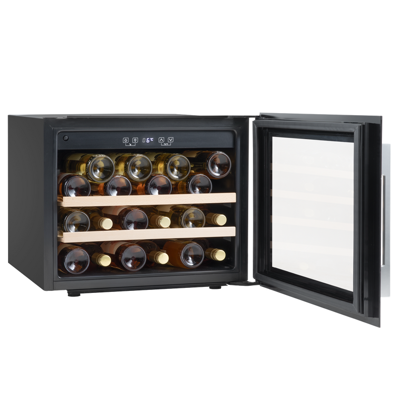 Baridi DH205  60cm Built-In 28 Bottle Wine Cooler with Beech Wood Shelves and Internal LED Light, Black