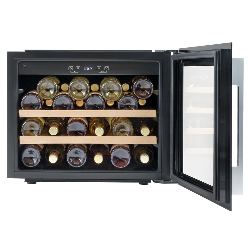 Baridi DH205  60cm Built-In 28 Bottle Wine Cooler with Beech Wood Shelves and Internal LED Light, Black