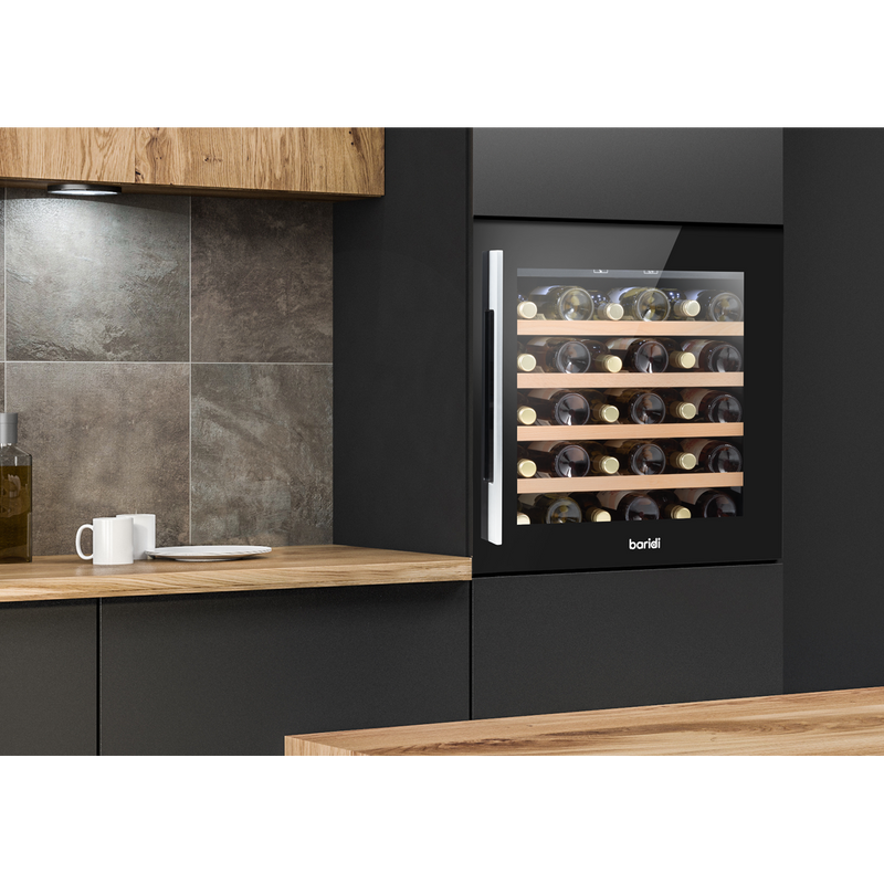Baridi DH206  60cm Built-In 36 Bottle Wine Cooler with Beech Wood Shelves and Internal LED Light, Black