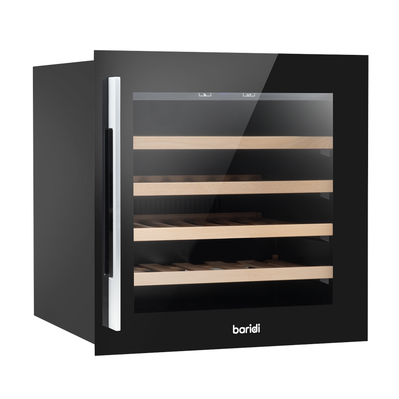 Baridi DH206  60cm Built-In 36 Bottle Wine Cooler with Beech Wood Shelves and Internal LED Light, Black