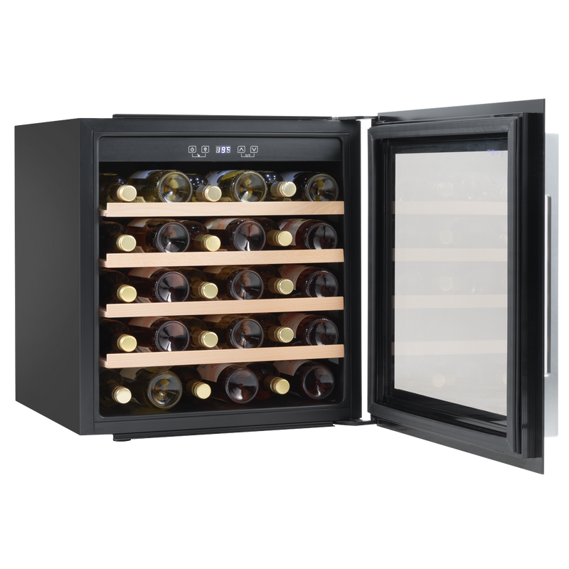 Baridi DH206  60cm Built-In 36 Bottle Wine Cooler with Beech Wood Shelves and Internal LED Light, Black