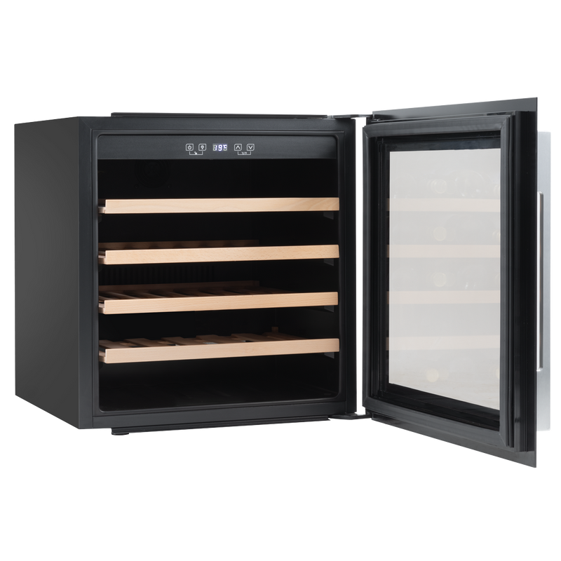 Baridi DH206  60cm Built-In 36 Bottle Wine Cooler with Beech Wood Shelves and Internal LED Light, Black