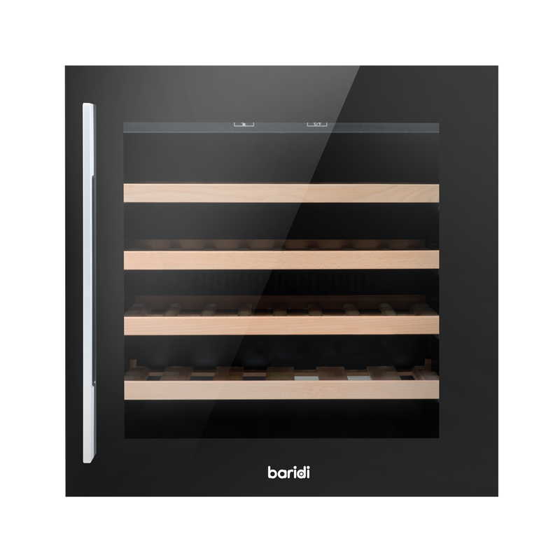 Baridi DH206  60cm Built-In 36 Bottle Wine Cooler with Beech Wood Shelves and Internal LED Light, Black