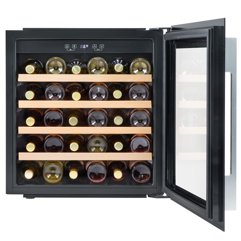 Baridi DH206  60cm Built-In 36 Bottle Wine Cooler with Beech Wood Shelves and Internal LED Light, Black
