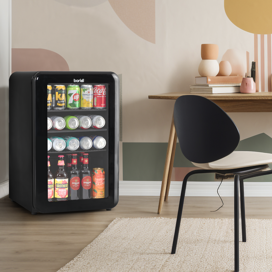 Baridi DH222  70L Under Counter Drinks/Beer & Wine Cooler Fridge, Retro Style, Black