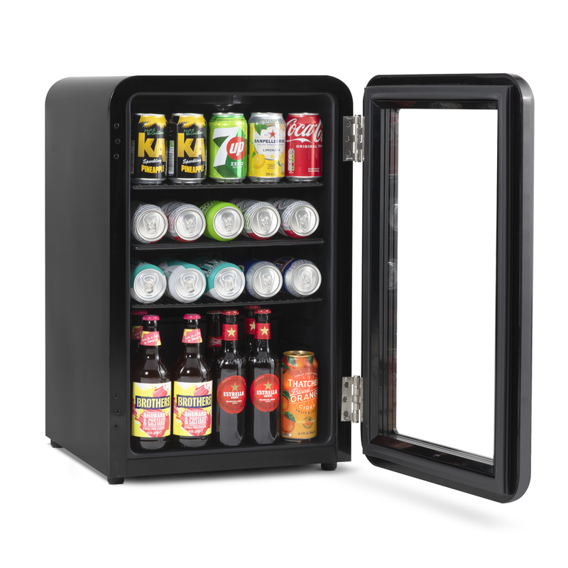 Sealey DH222 Baridi 70L Under Counter Drinks/Beer & Wine Cooler Fridge, Retro Style, Black