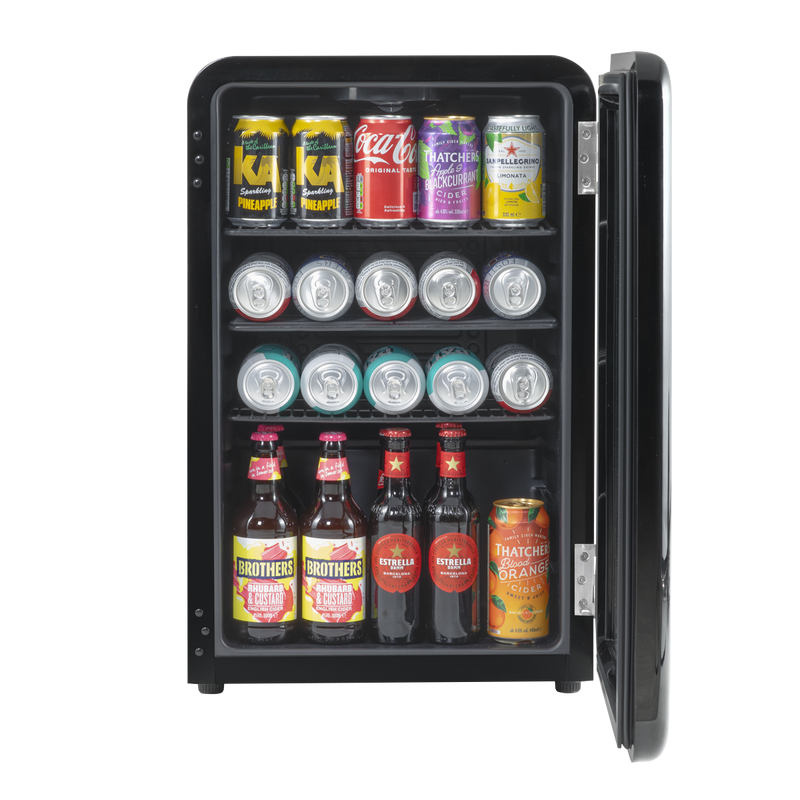 Sealey DH222 Baridi 70L Under Counter Drinks/Beer & Wine Cooler Fridge, Retro Style, Black