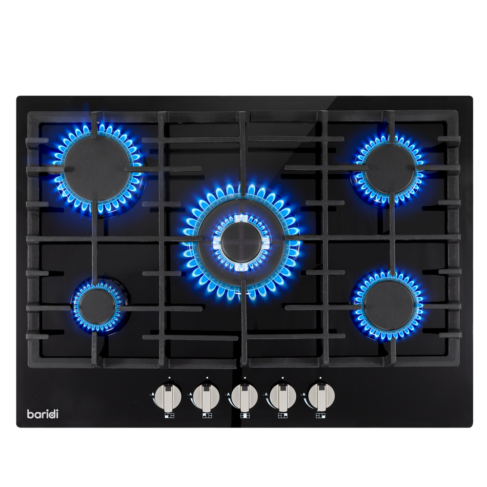 Baridi DH228 Gas Hob with 5 Cooking Zones 70cm - Black