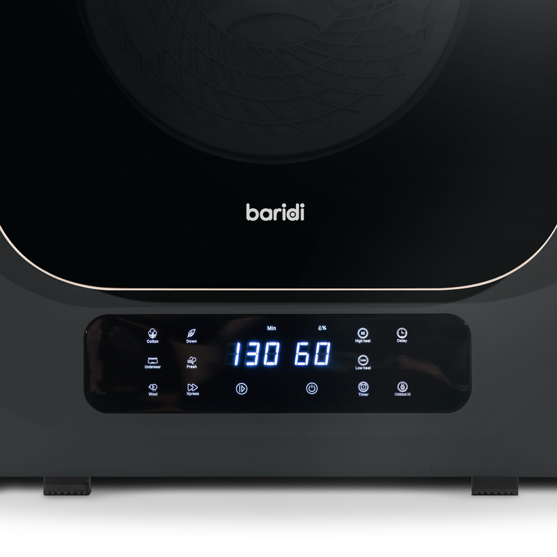 Baridi DH229  Small Tumble Dryer, Portable, 2.5kg, Vented, Perfect for Counter Top or Wall Mounted Use with Digital Controls, Compact, Black Mini Spin Dryer - DH229