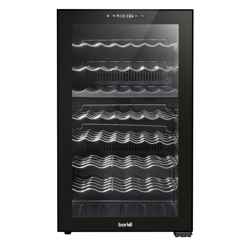 Sealey DH236 Baridi 52 Bottle Dual Zone Wine Cooler, Fridge, Touch Screen Controls, LED - Black