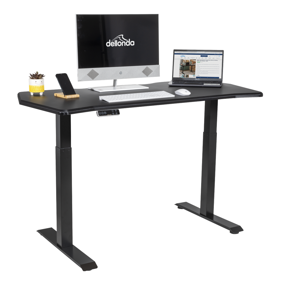 Dellonda DH241 Carbon Fibre Effect Electric Height Adjustable Standing Desk, 1400 x 700mm Dual Motor 100kg