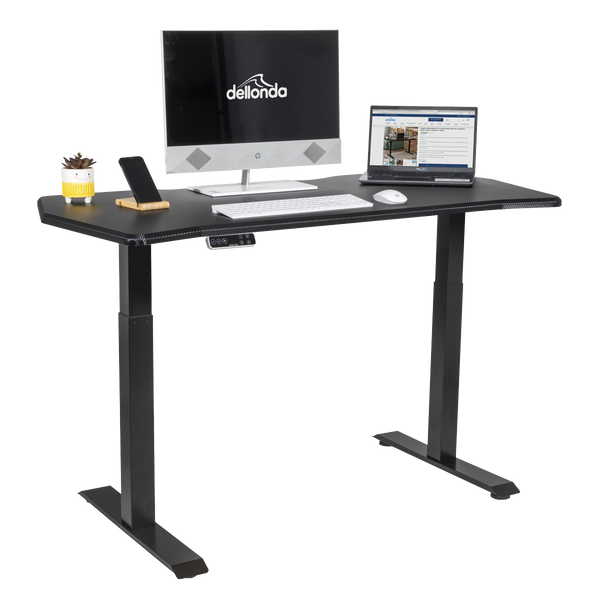 Dellonda DH241 Carbon Fibre Effect Electric Height Adjustable Standing Desk, 1400 x 700mm Dual Motor 100kg