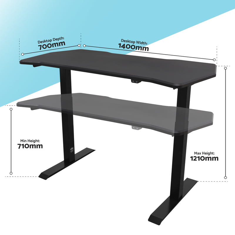 Dellonda DH243 Single Motor Ultra-Quiet Adjustable-Height Electric Sit/Stand Desk - Carbon Fibre Effect Desktop