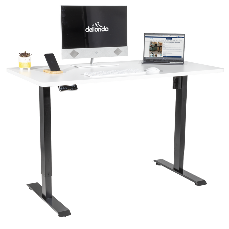 Dellonda DH244 White Electric Height Adjustable Standing Desk with Memory, Quiet, 1400x700mm