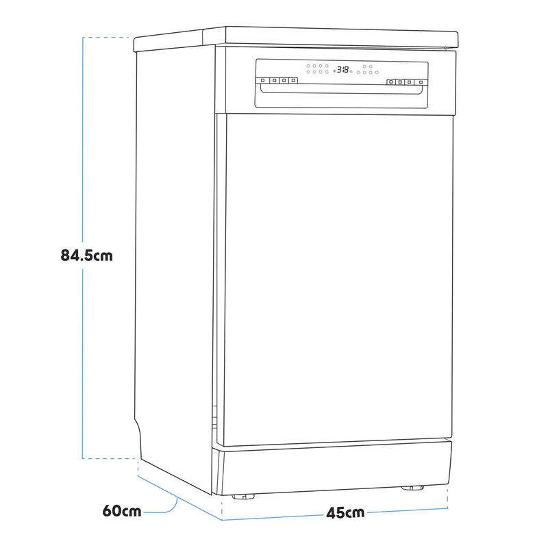 Baridi DH267 Slimline Freestanding Dishwasher 45cm Wide 10 Place Settings - Black
