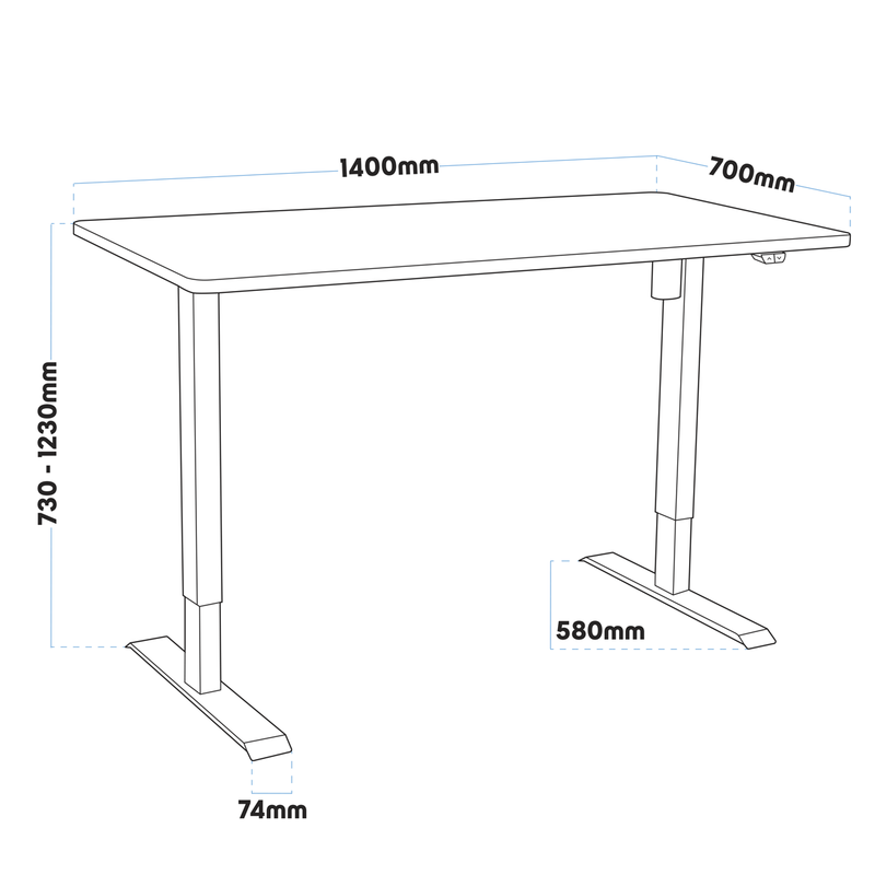 Dellonda DH32 White Electric Height Adjustable Standing Desk, 1400 x 700mm Dual Motor 100kg