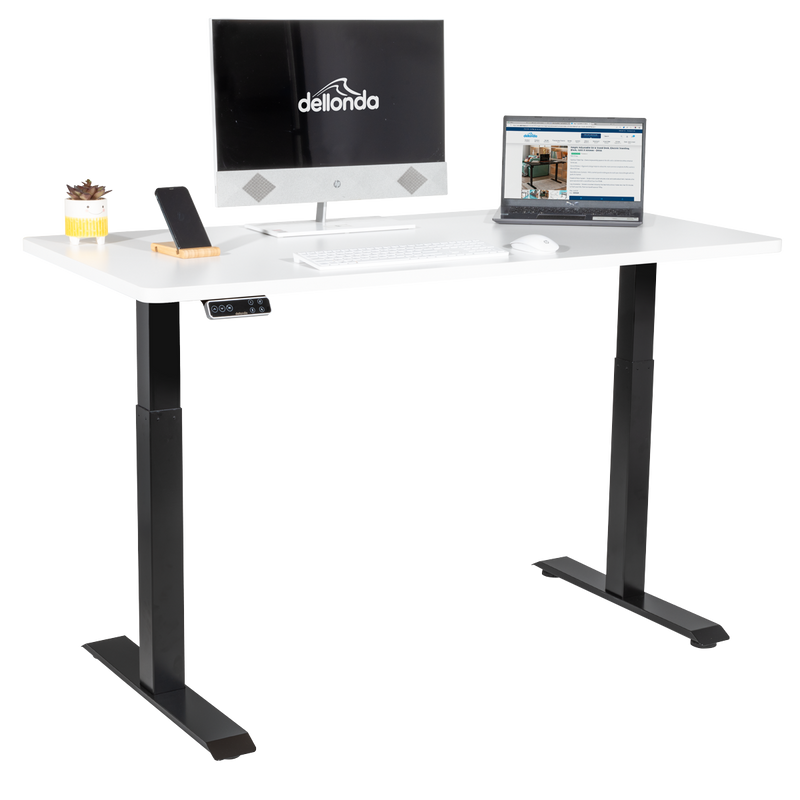 Dellonda DH32 White Electric Height Adjustable Standing Desk, 1400 x 700mm Dual Motor 100kg