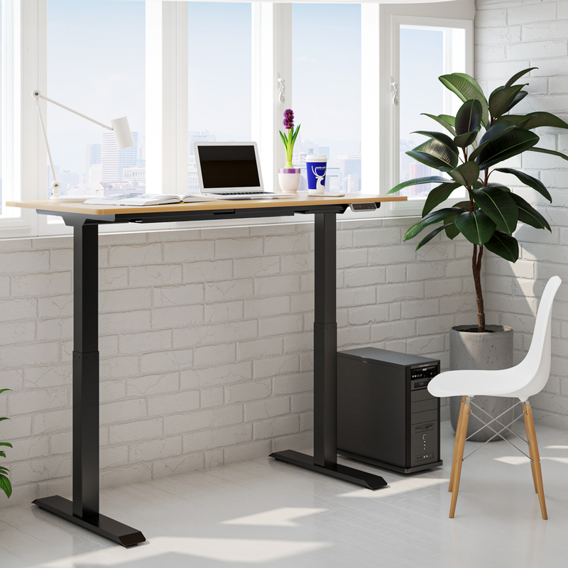 Dellonda DH33 Oak Electric Height Adjustable Standing Desk, 1400 x 700mm Dual Motor 100kg