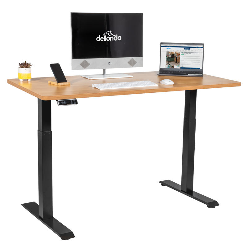 Dellonda DH33 Oak Electric Height Adjustable Standing Desk, 1400 x 700mm Dual Motor 100kg
