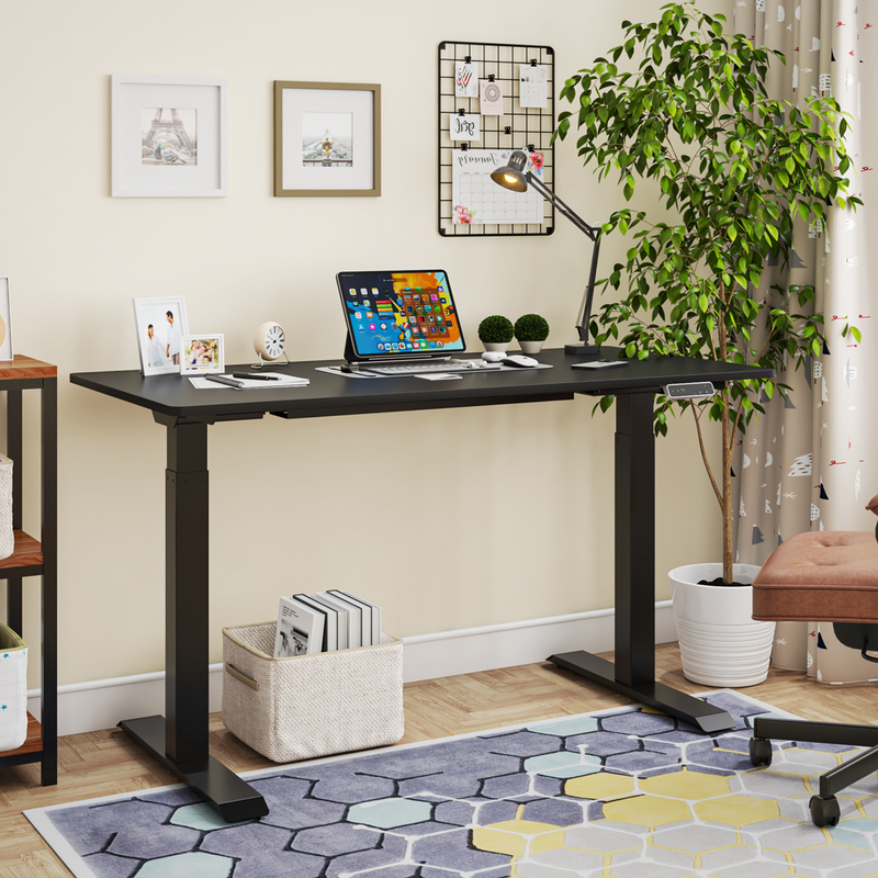 Dellonda DH34 Black Electric Height Adjustable Standing Desk, 1400 x 700mm Dual Motor 100kg