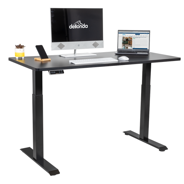 Dellonda DH34 Black Electric Height Adjustable Standing Desk, 1400 x 700mm Dual Motor 100kg