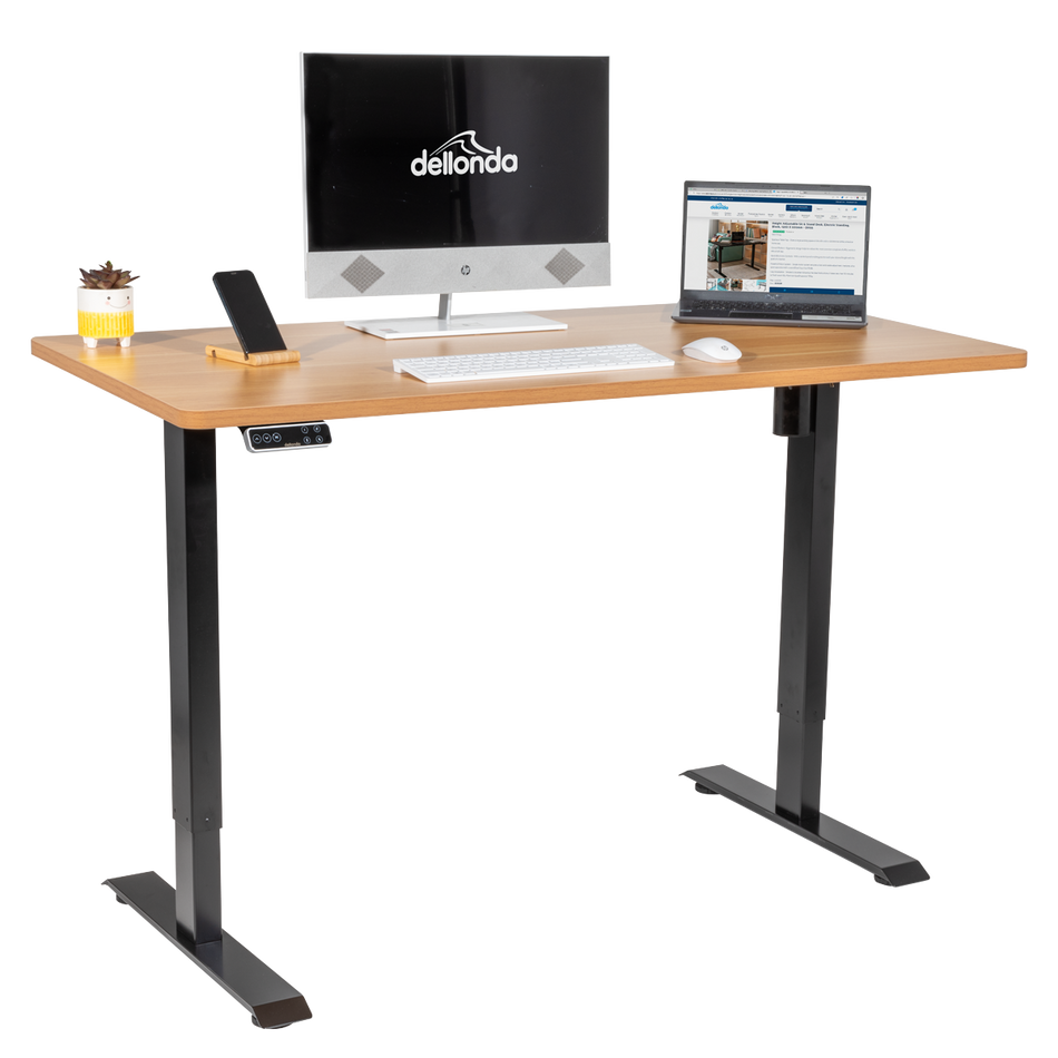 Dellonda DH41 Oak Electric Adjustable-Height Standing Desk with Memory, Quiet & Fast 1400 x 700mm