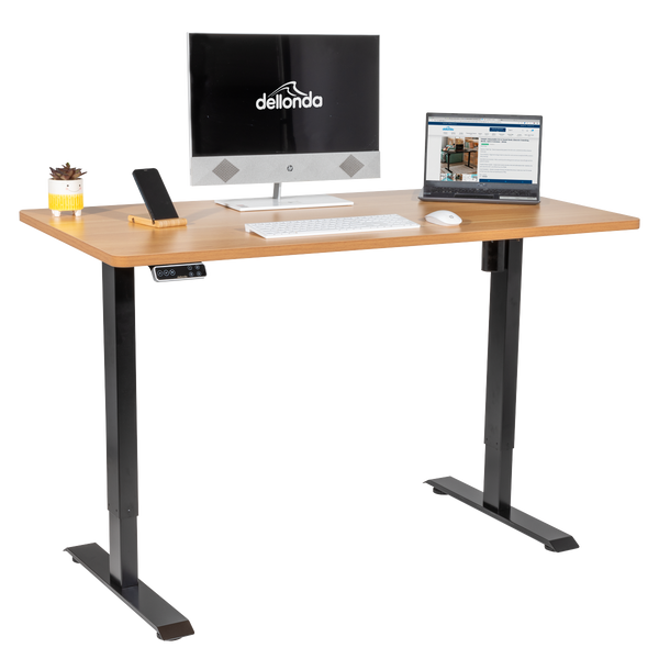 Dellonda DH41 Oak Electric Adjustable-Height Standing Desk with Memory, Quiet & Fast 1400 x 700mm